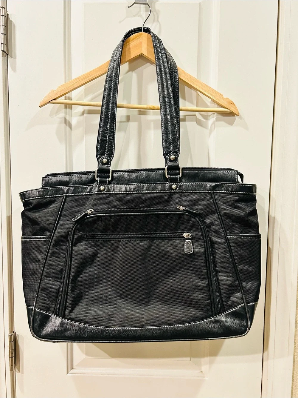 Laptop Tote Bag Black Leather Classic Women’s Work Carry All Bag